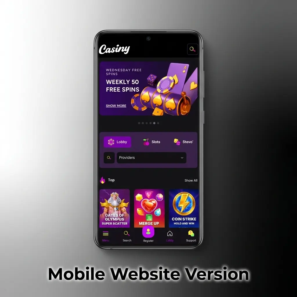 Casiny mobile website open on a smartphone browser