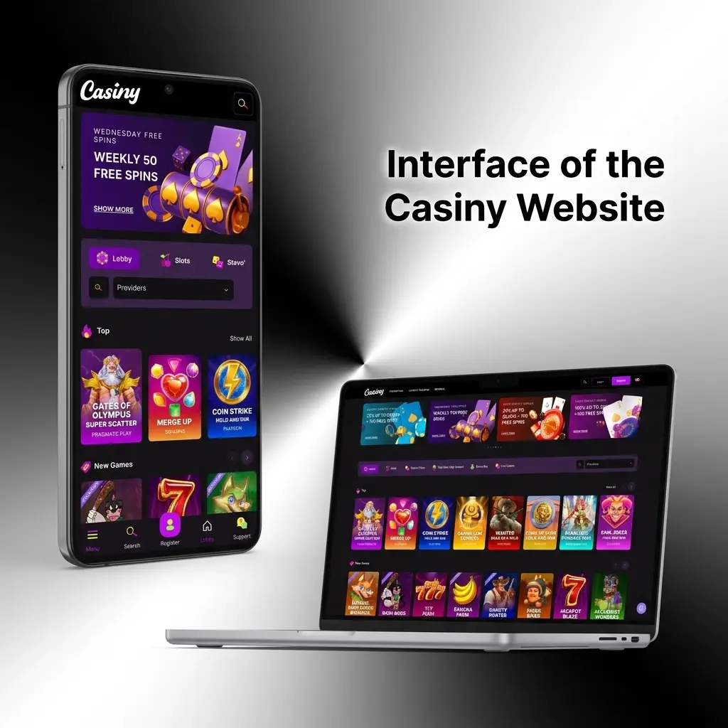 Casiny website dark interface with top navigation bar